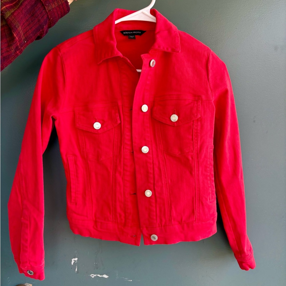 Boston Proper Red Jean Jacket Size xxs